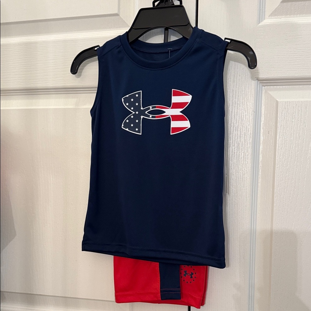 NWT Under Armour Youth Navy and Red Freedom Tank Set Sz4